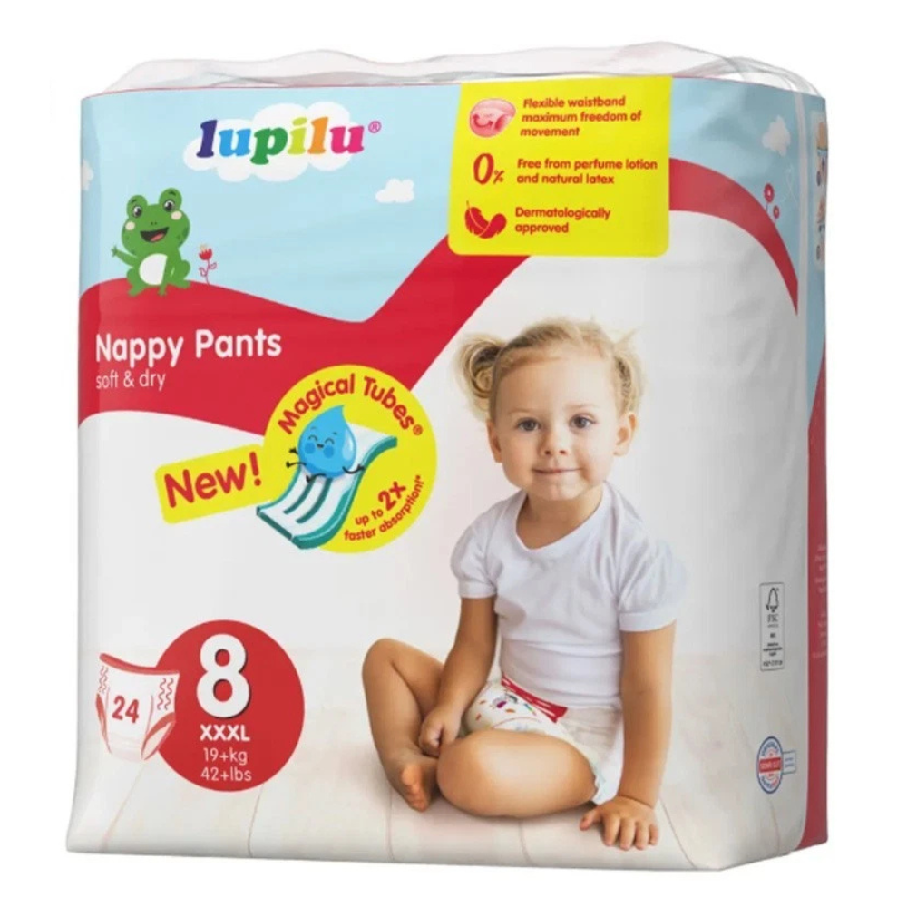 Lupilu Soft&Dry Nappy Pants | Dydis 8 (19+ kg) | 48 (2x24) vnt