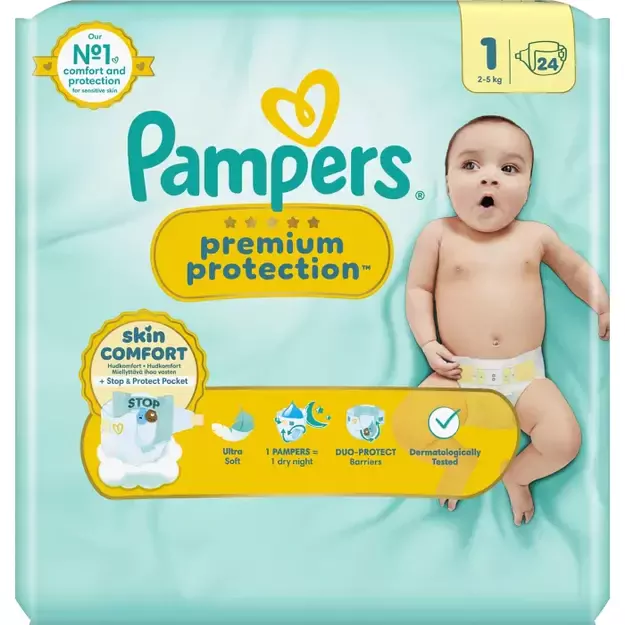Pampers Premium Protection | Dydis 1 (2-5 kg) | (3x24) 72 vnt