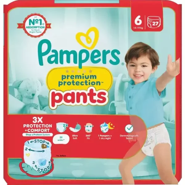 Pampers Premium Protection Pants | Dydis 6 (15+ kg) | 27vnt