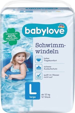 Babylove maudymosi sauskelnės L ( 10–14kg), 12 vnt.