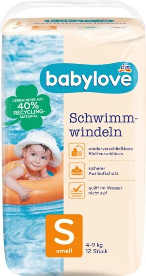 Babylove maudymosi sauskelnės S ( 4–9 kg), 12 vnt.